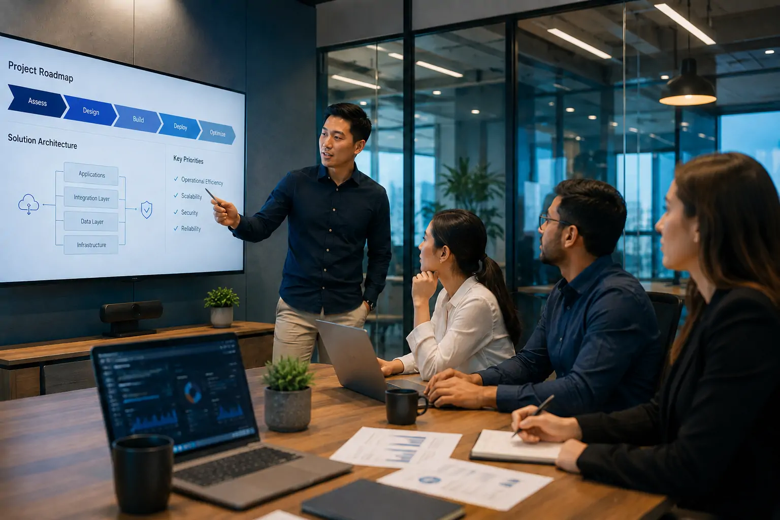 Business technology professionals in a meeting